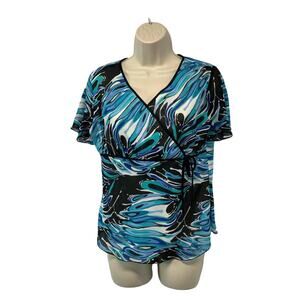 XARA George Town Womens Blouse Size Medium Lined Short Sleeve V-Neck